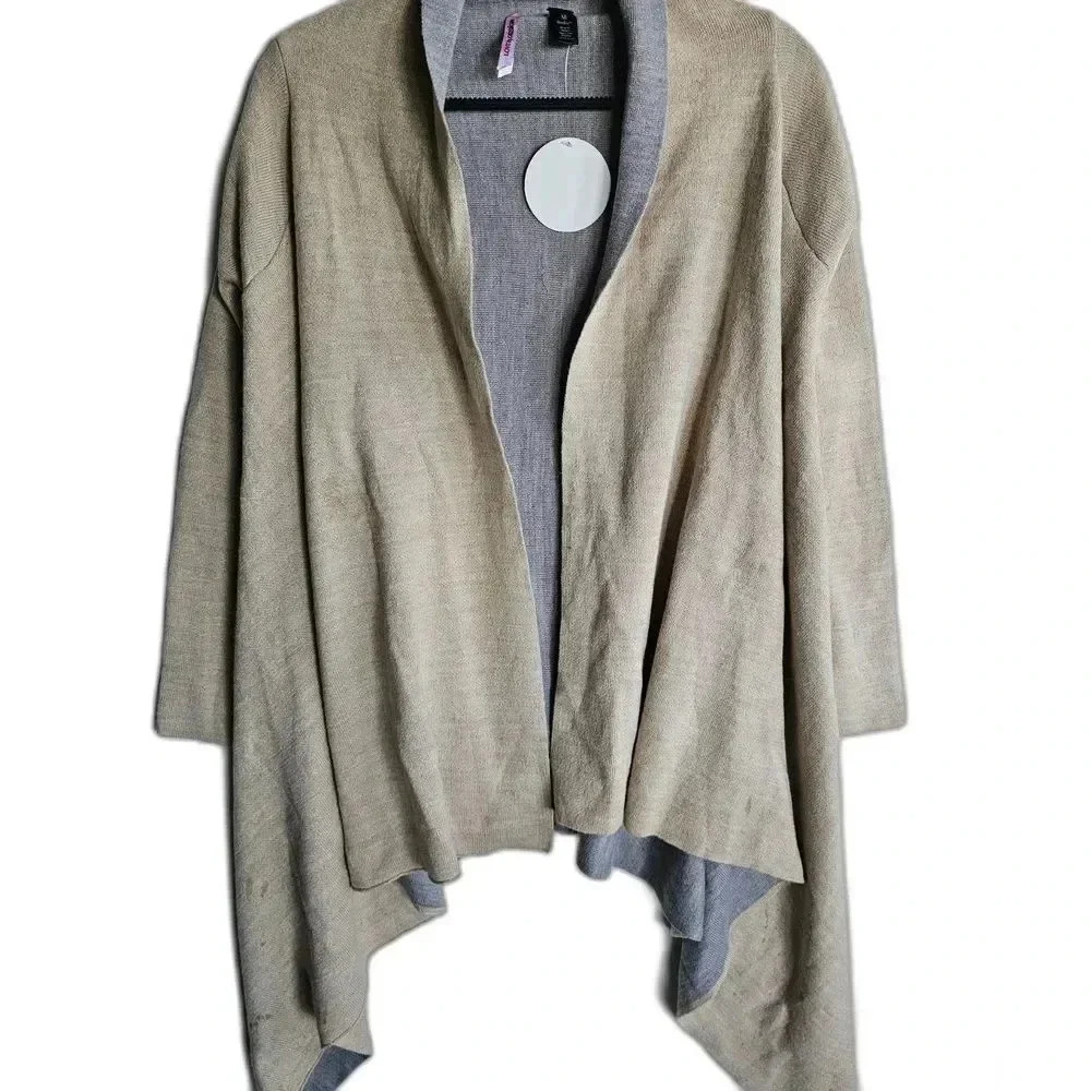 LOVE by‎ DESIGN Women's Cardigan Sweater Beige Gray Open Front Draped Size M